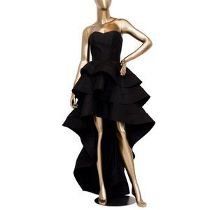 Alexis Raw Silk High Low Black Dress